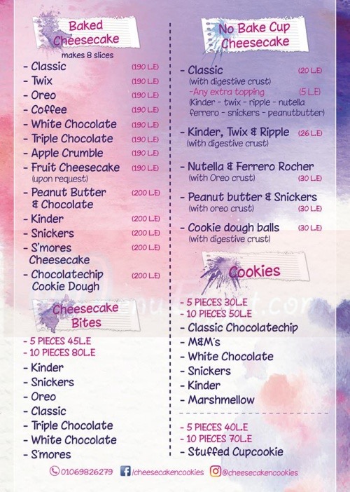 Cheesecake And Cookies menu